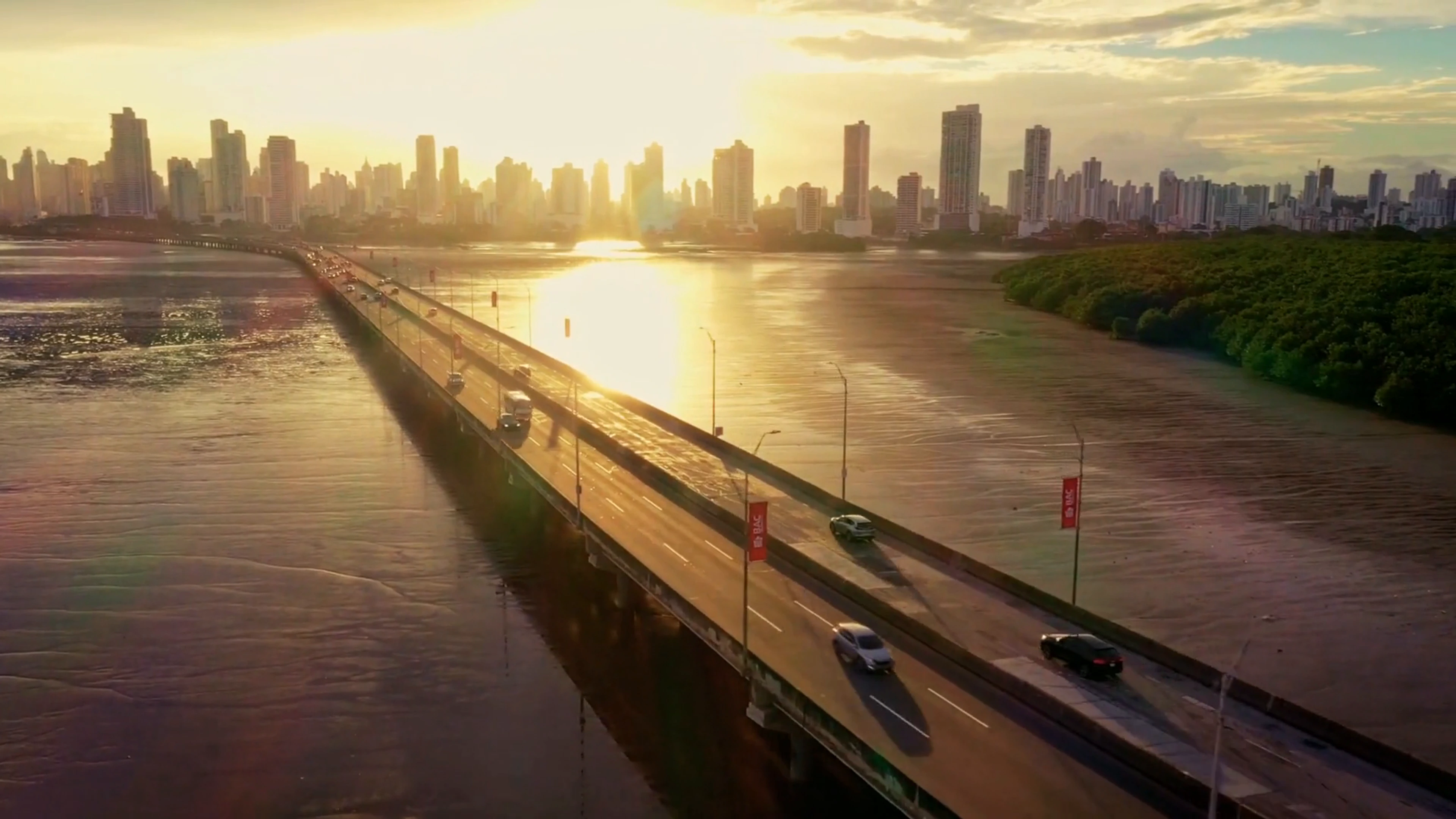 Panama City and the Amador Causeway in the evening light